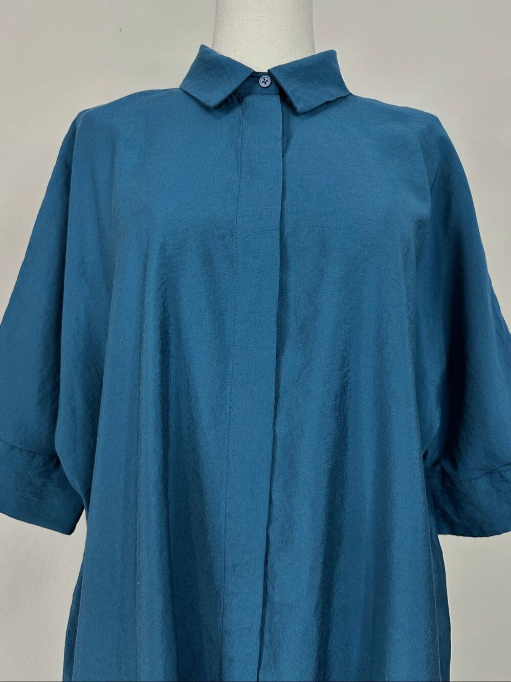 COS Crinkled Woven Oversized Shirt Dress Blue Teal Hidden Placket XS - Picture 13 of 16